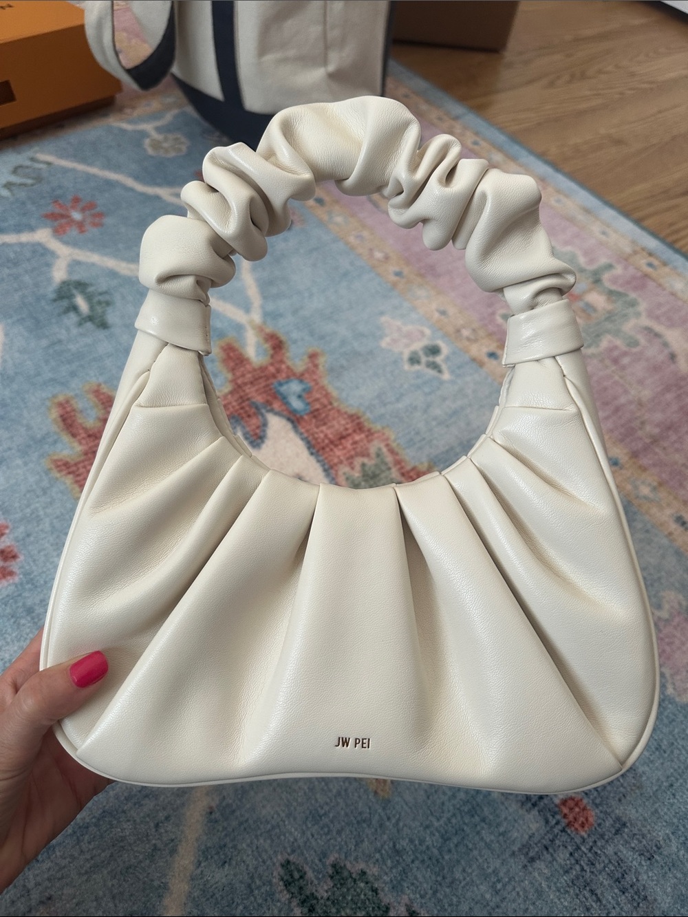JW PEI Cream Ruched Handle Shoulder Bag - Picture 2 of 7